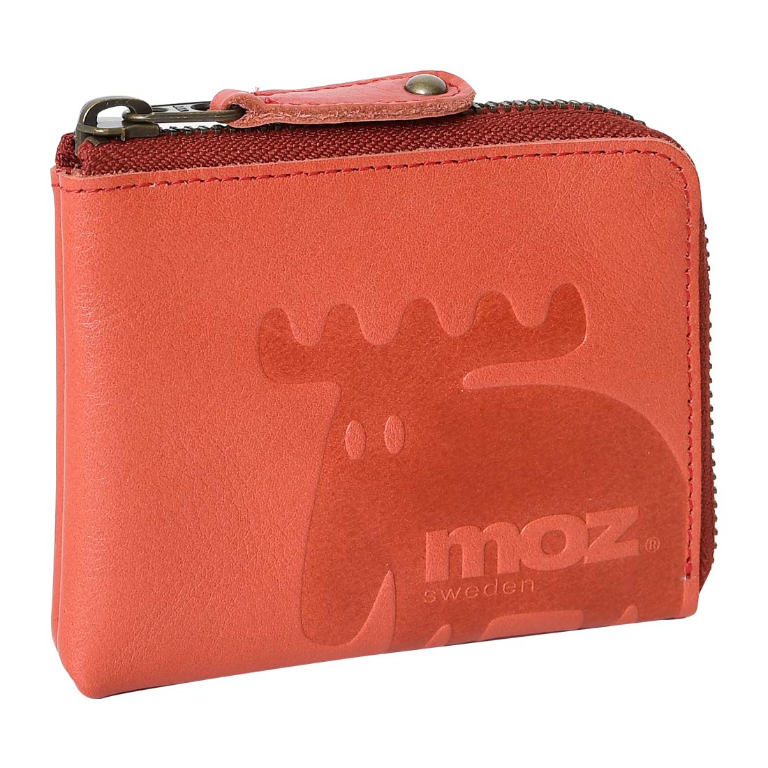 

86005 Genuine Leather Short Wallet Zipper Embossed Unembossed Swedish Elk Moose Red [Mozu] L-shaped Women s червоний