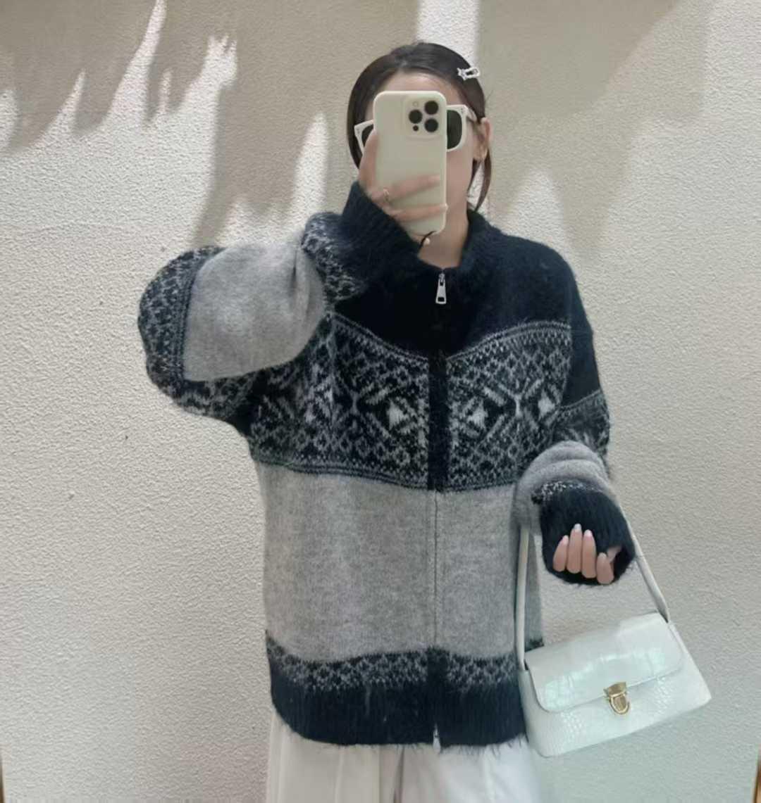 

Женский кардиган-свитер с вязаным узором Fair Isle в ленивом стиле, однотонный, для осени и зимы 2025 One Size тёмно-синий