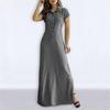 Maxi abito in denim stile europeo americano, casual, con colletto a camicia, gonna svasata con tasche a fessura