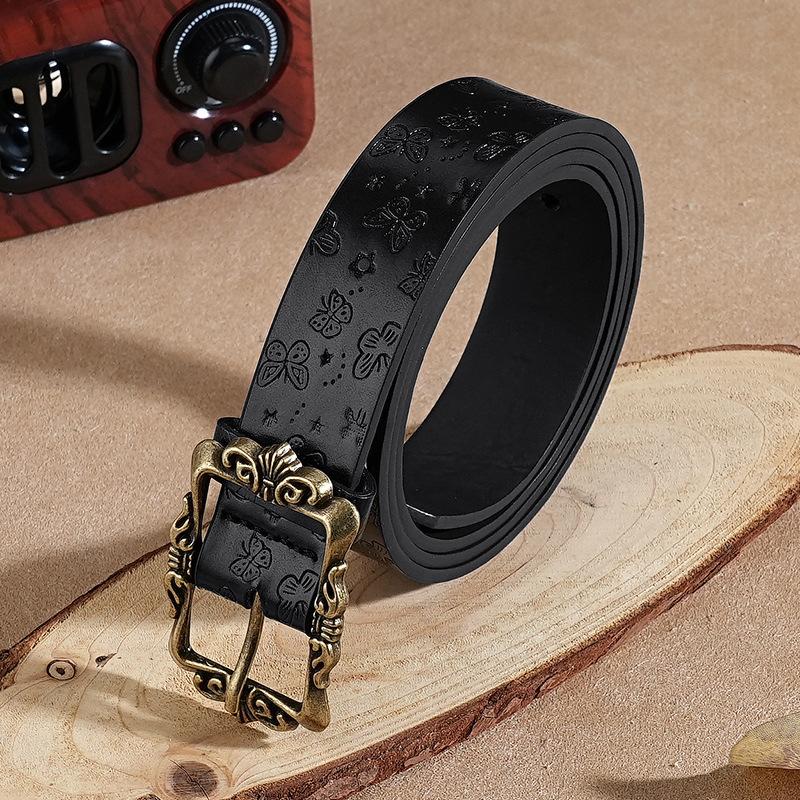 

Belt Women Versatile Fashion Retro Simple Chinese Style Pattern Square Buckle Casual Wide Belt