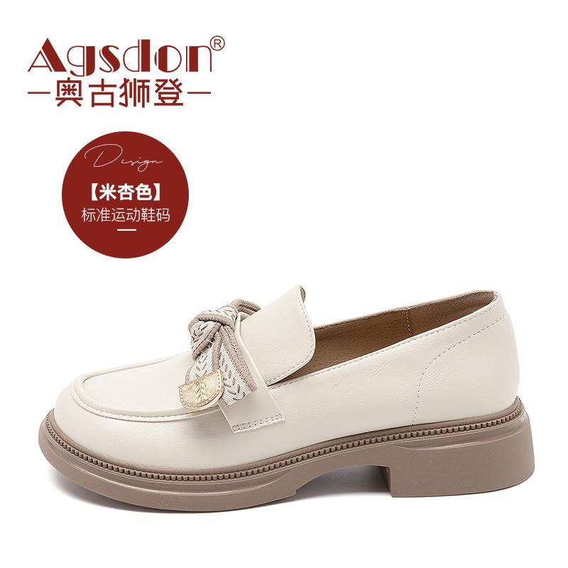 Augustine loafers women s new summer bow British style small white leather shoes platform single shoes 35