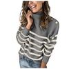 Fashion Women Stripes Buttons High-necked Long Sleeves Tops Pullover Sweater