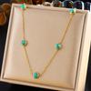 DIEYURO 316L Stainless Steel Turquoise Simplicity Golden Necklace Earrings For Women New Fashion Jewelry Set Party Gifts