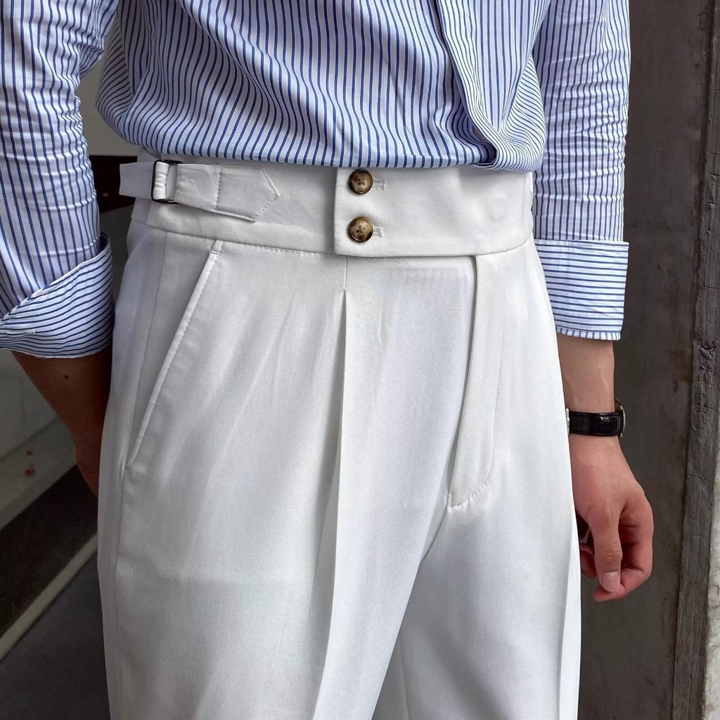Neue Herrenhosen Neapolitanisch Britischer Fall Hohe Taille Gerade Hosen Herbst Freizeit Hosen Trendige Hosen