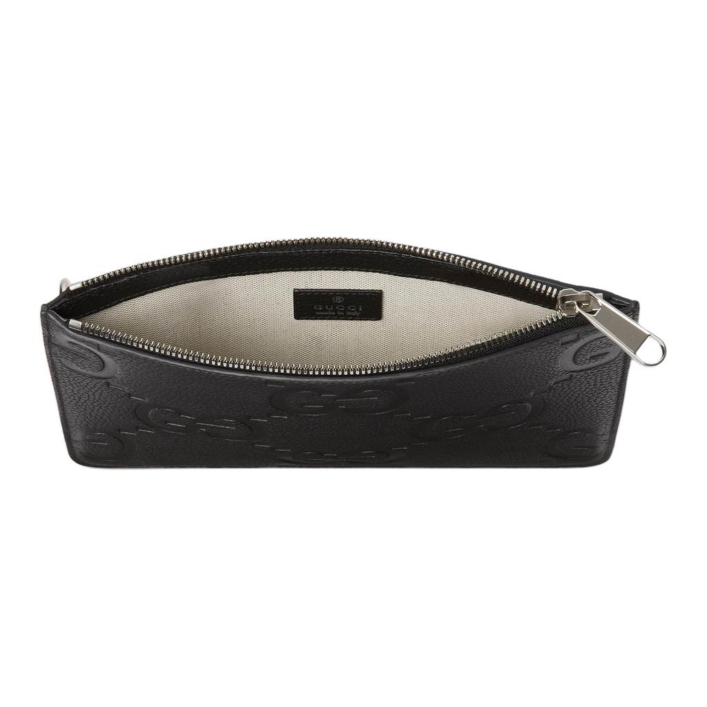 Gucci Double G Logo Zippered Grain Leather Clutch Large Men clutch Black 821102-AABY0-1000