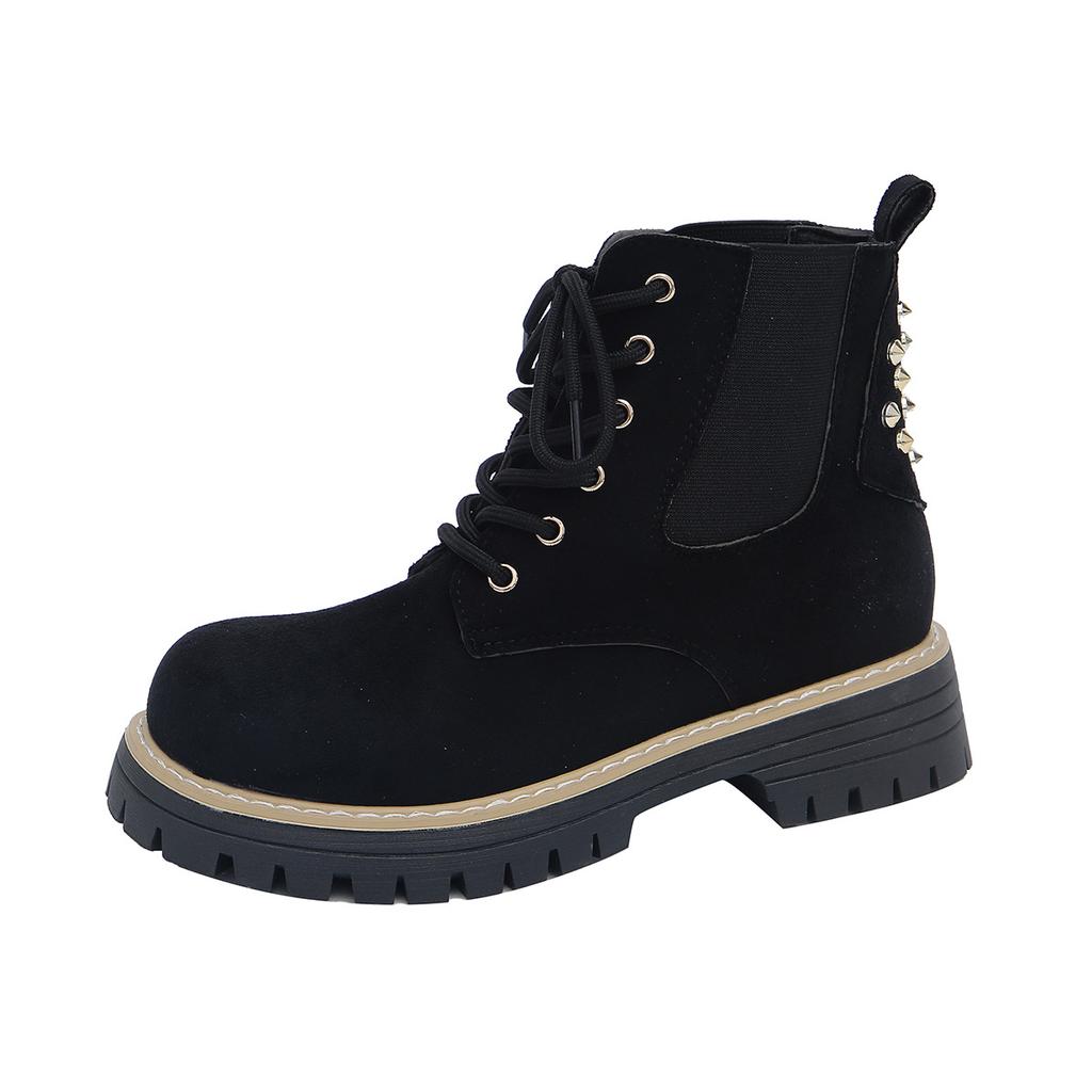 Round Toe Lace-up Muffin Suede Plus Size Booties 2025 Winter Thick Heel British Style Martin Boots for Women