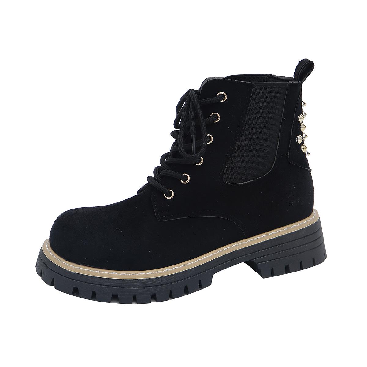 

Ботильоны большого размера из замши на толстом каблуке в британском стиле Мартин с круглым носком и шнуровкой, зимние 2025 43 чёрный