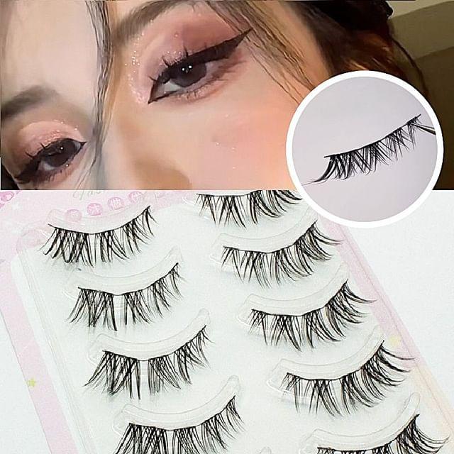 LuxeFlutter - Set of 5 Pairs: Natural Crisscross False Eyelashes KF14 - 5 Pairs - Black - One Size