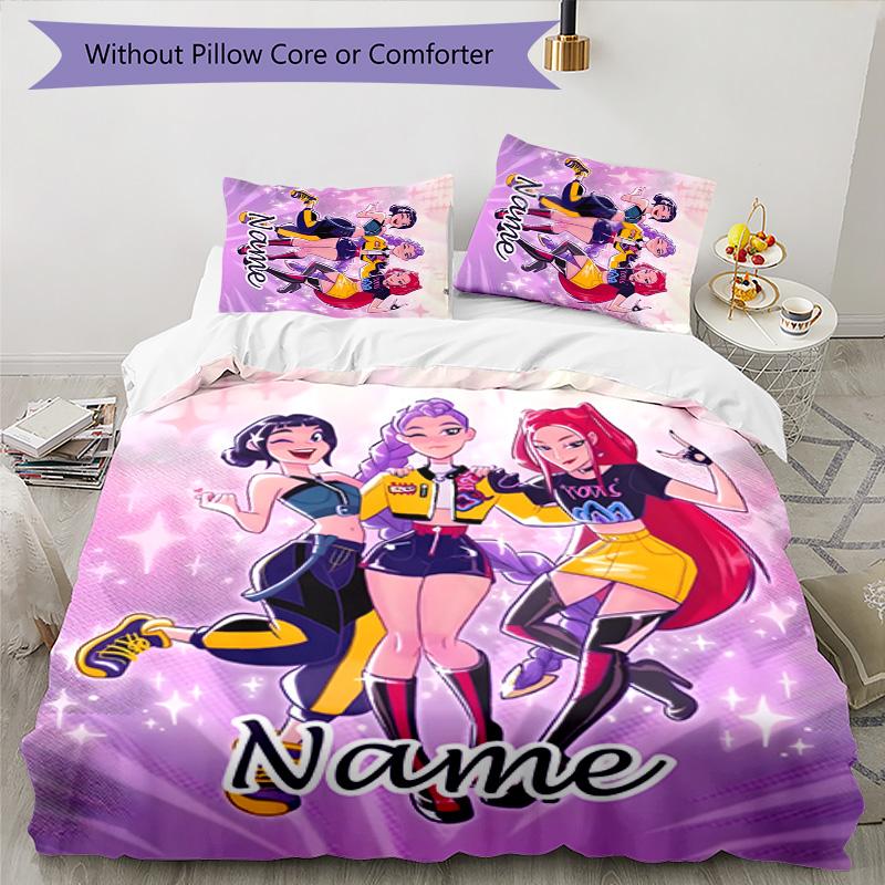 3pcs KPop Demon Hunters36 Cover Set - Personalized Name, HD Printed Bedding with 1 Cover and 2 Pillowcases - Perfect for Home Decor, Easy Care