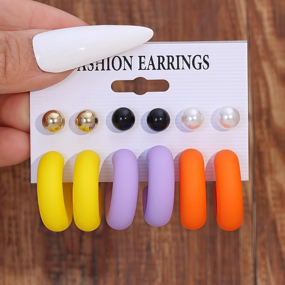 6pairs Elegant Chunky Water-drop Drop Earrings Matte Finish Luxury Teardrop Hoop Eardrop Bead Glossy Stud Earring Gift
