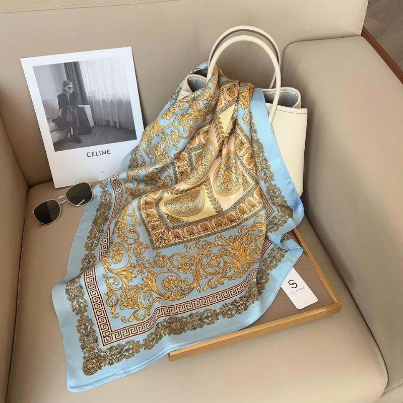70Cm British Style Emulated Silk Scarf Women'S Cashew Flower Square Scarf Fashion Retro Decorative Neckerchief Shawl Kerchief