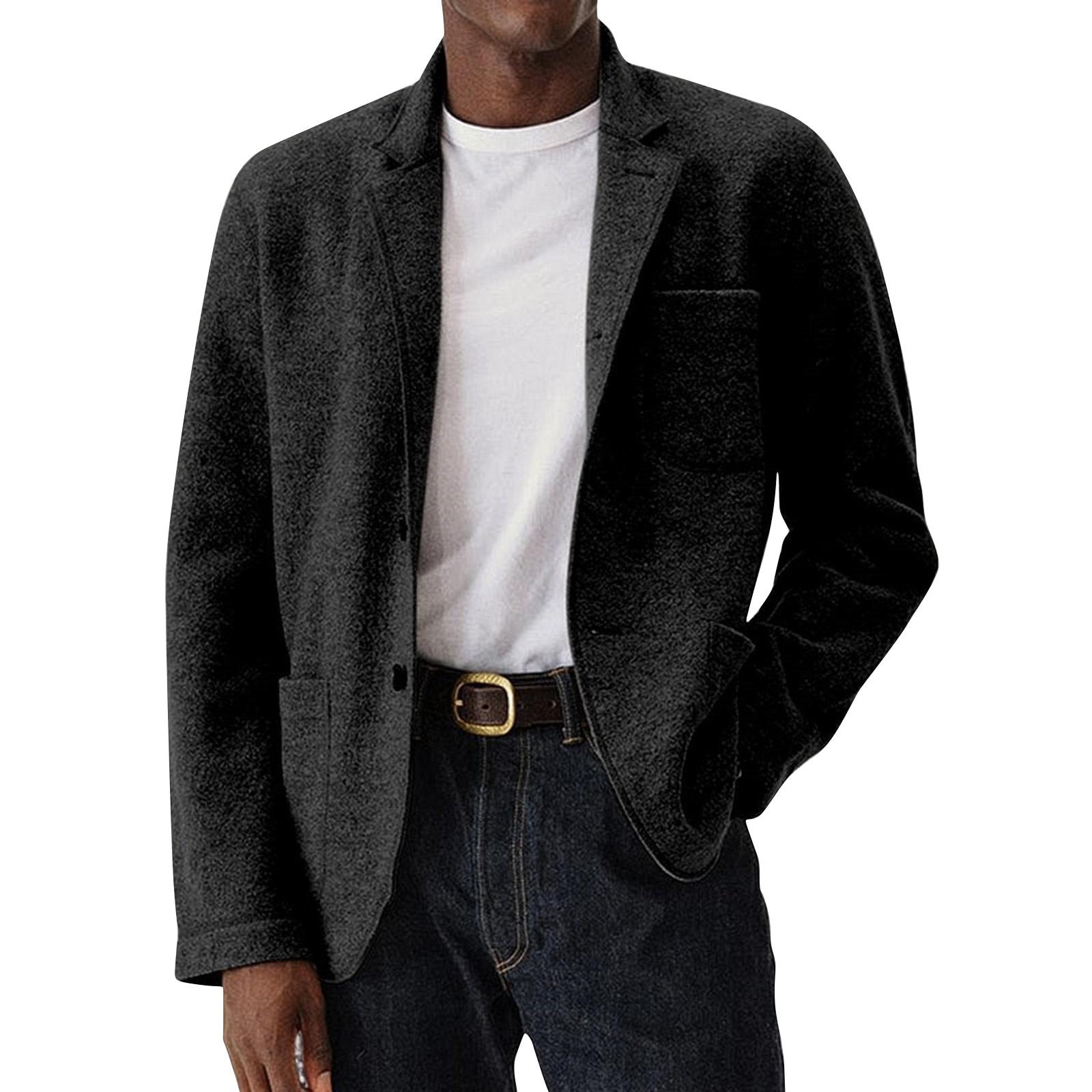 

Men s Solid Color Woolen Coat Men s Pockets Button Casual Jacket XXXL