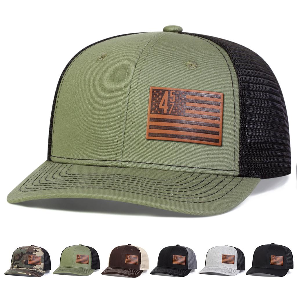 Unisex Brown American Flag 457 Leather Label Baseball Net Caps Outdoor Adjustable Spring and Summer Casual Sunscreen Hat