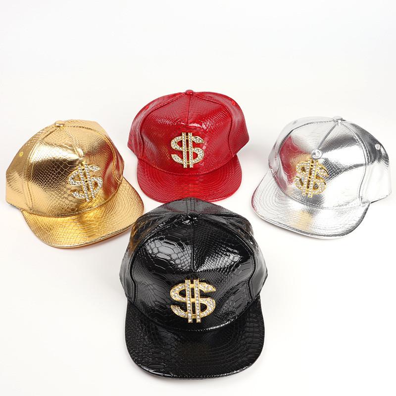 Hip Hop Pu Leather Baseball Cap With Diamond Embellishments For Streetwear Fashion