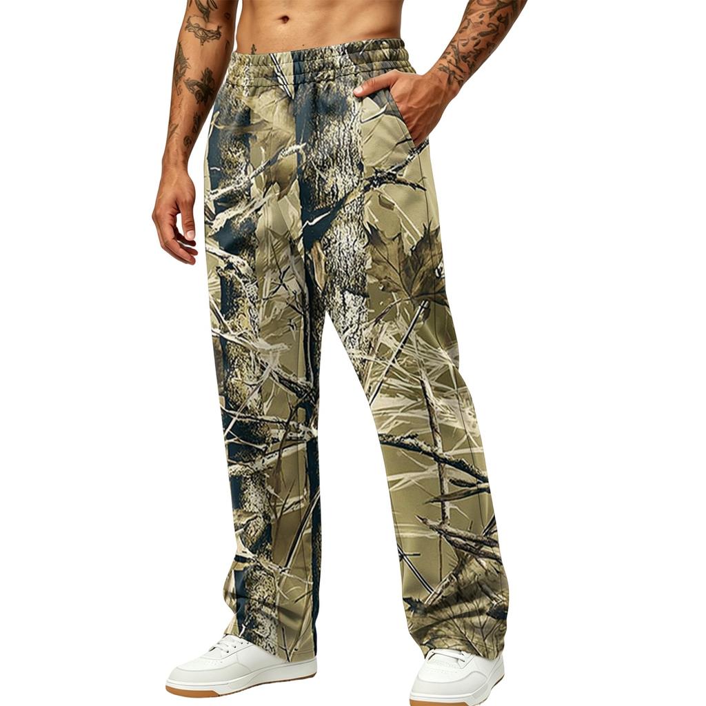 Men's Casual Printed Wide Leg Hunting Jogger Pants with Pockets Relaxed Fit