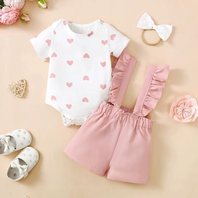 Ensemble 3 pièces d'été mignon pour filles: Haut + Pantalon à Bretelles + Bandeau