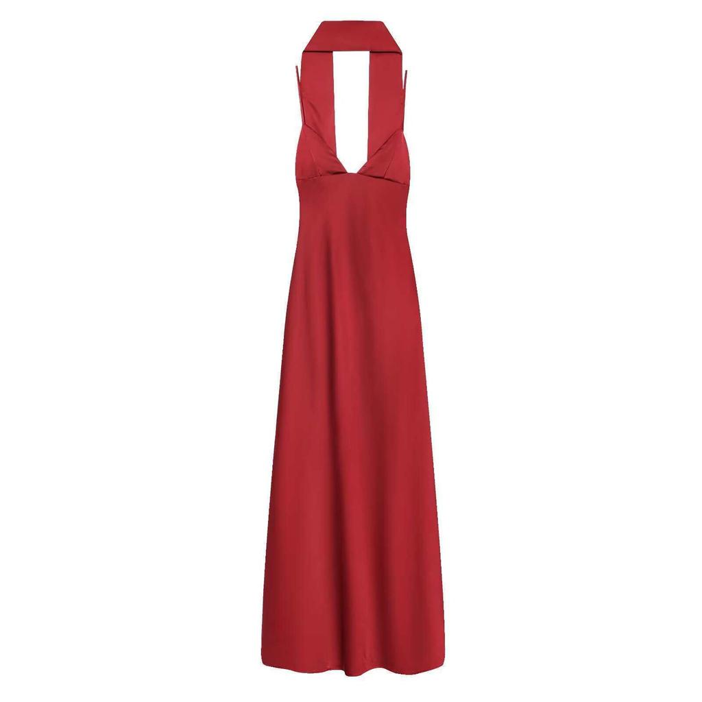 Elegant Multi-Color Satin Halter V-Neck Summer Dress for Women