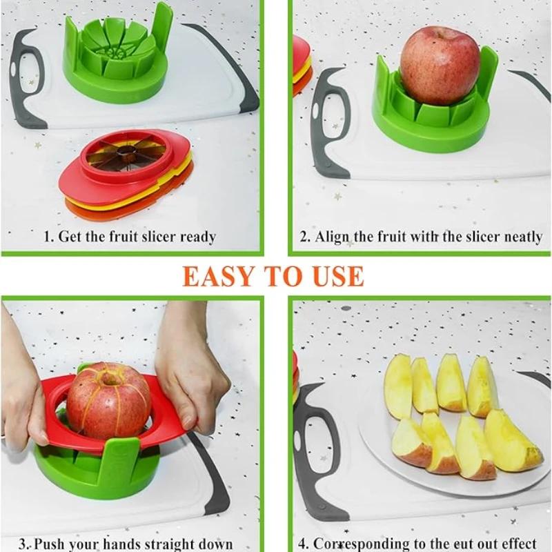 Fruit Cutter Slicer, 4 In 1 Apple Slicer with Vegetable Peeler & Cleaning Brush Mango Cutter Corer Remover Tomato Wedges
