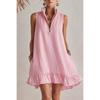Summer Casual Loose Ruffles Mini Dresses Women Fashion Solid Zipper Sleeveless V-Neck Short Dresses Ladies Holiday Party Dress