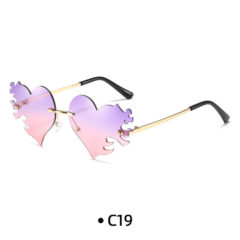 Fashion Rimless Sunglasses Flame Unique Big Love Heart Eyewear Luxury Brand Designer Vintage Sun Glasses Shades UV400 Eyewear