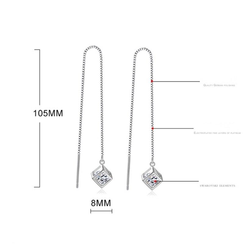 Sleek Minimalist Fashionable For Women Stylish Long Chain Tassel Earrings Korean Style Aaa Cube Pendant Drop Earrings JewelrySimple Chain
