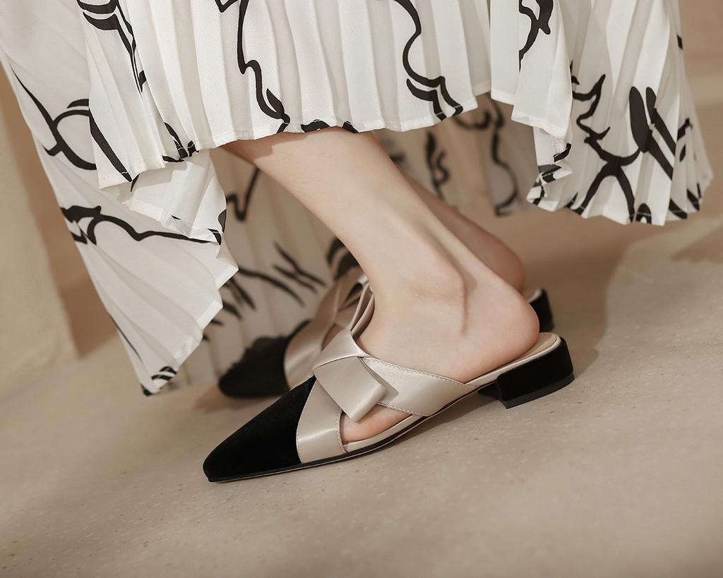 Fashion 2024 Summer Women Shoes Pointed Toe Low Heel Slippers Fashion Shoes for Women Casual Mules for Women Butterfly-knot Lady Shoes