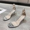 Versatile Comfortable Back Zipper High Heels Women's Summer French Transparent One-Word Pearl Sandals