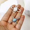 5 PCs Zinc Based Alloy Bohemia Charms Pendants Antique Silver Color Cross With Resin Cabochons Imitation Turquoise Pendants