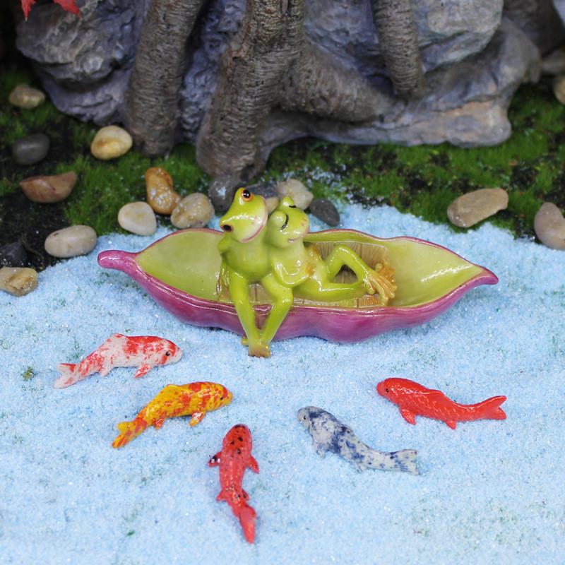 Couple Frog Resin Sitting On A Pea Boat And Vibrant Koi For Decor Balcony