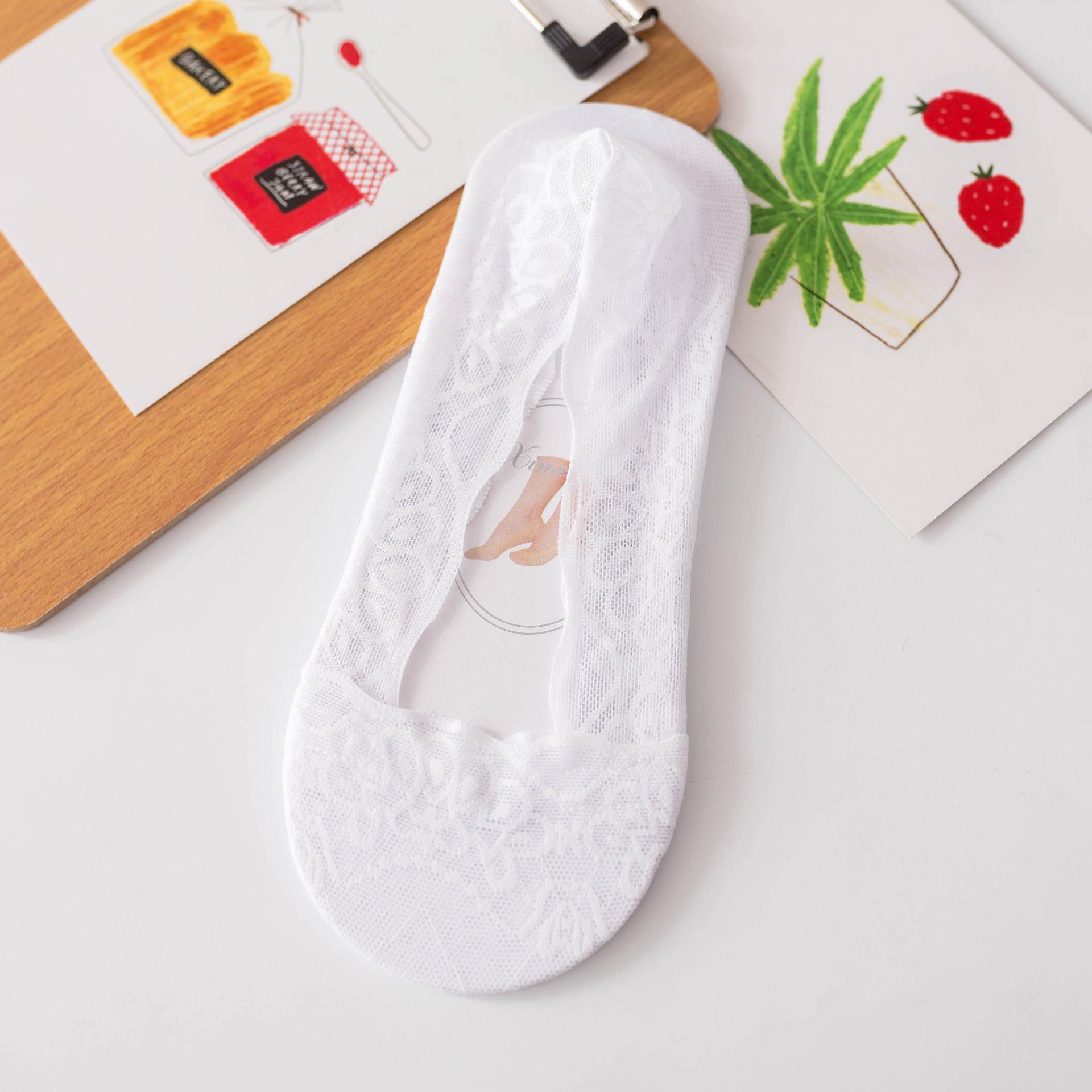 

Кружевные носки-следки женские, подошва из чистого хлопка, летние тонкие, силиконовый задник против скольжения, дышащие и не сползающие, невидимые носки One Size белый