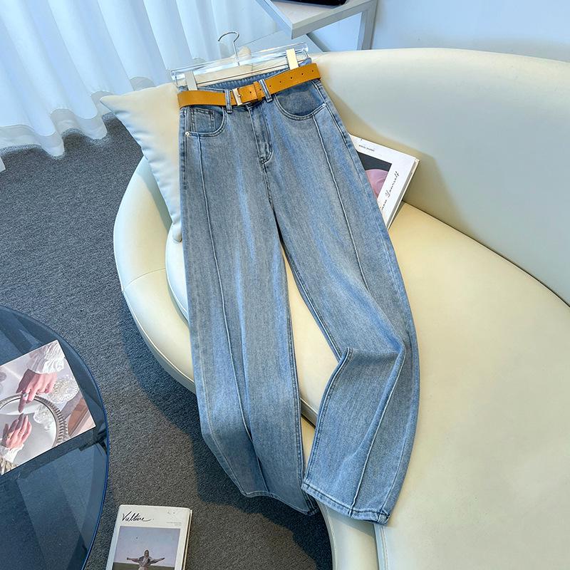 

2025 Spring New Women s Light Wash High-Waisted Slimming Loose Straight-Leg Jeans for Spring and Autumn Medium синий