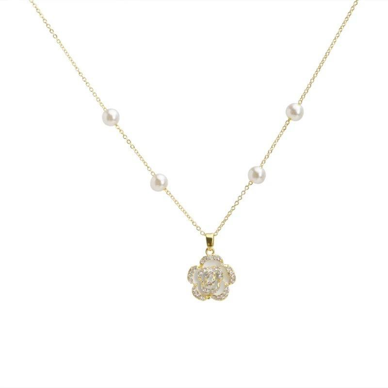 High-end Camellia Pearl Necklace Women's 2026 New Trendy Temperament Niche Collarbone Chain Versatile Neck Chain