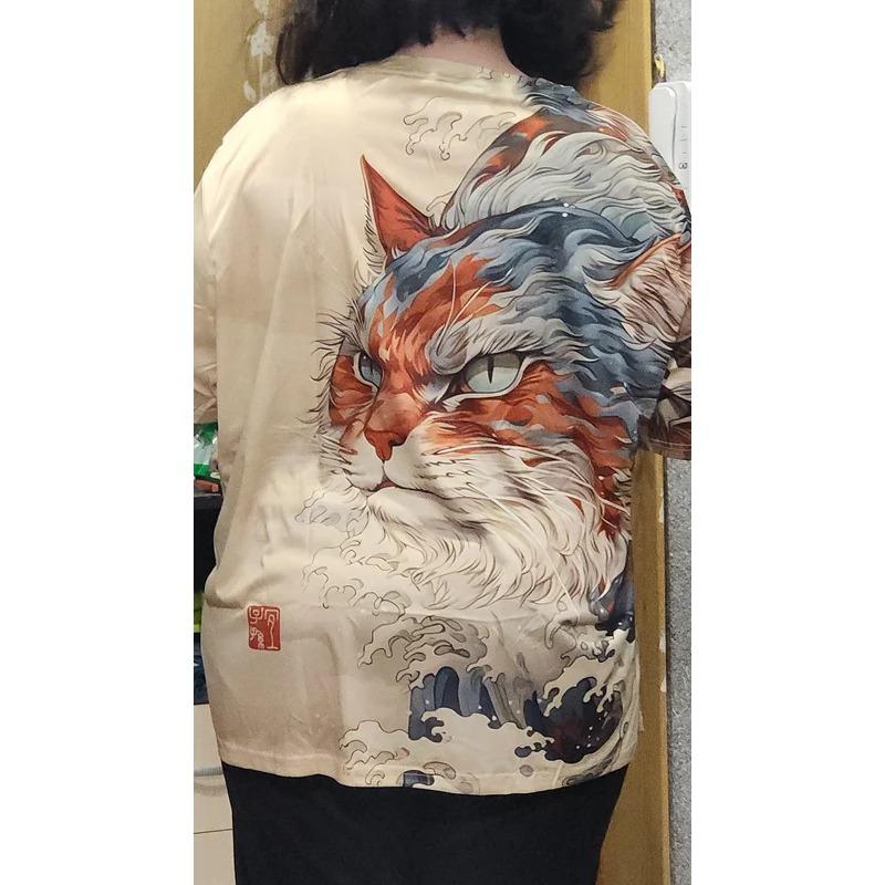 Women's Summer Casual Loose Plus Size 3D Cat Print Round Neck Short Sleeved T-shirt Top S- 6XL