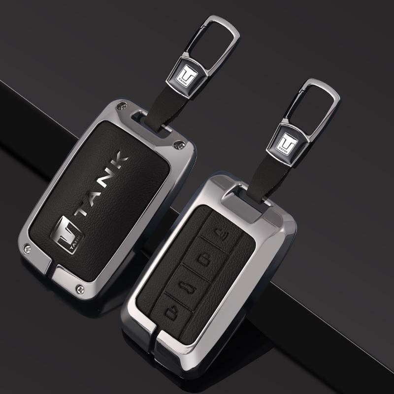 Zinc Alloy Leather Car Remote Key Case Cover Shell Fob for Great Wall GWM WEY TANK 300 500 Tank300 Tank500 Keychain Accessories
