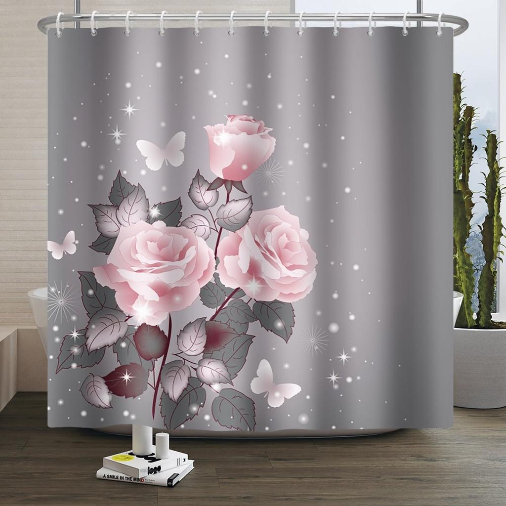 Spring Wall Flower Rose Floral Shower Curtain Colorful Rose 3D Floral Romantic Shower Curtain Waterproof Washable Fabric