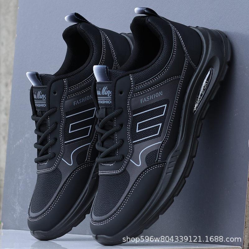 Shoes men's autumn new black leather waterproof shoes lightweight non-slip kitchen tooling shoes sports and leisure running shoes