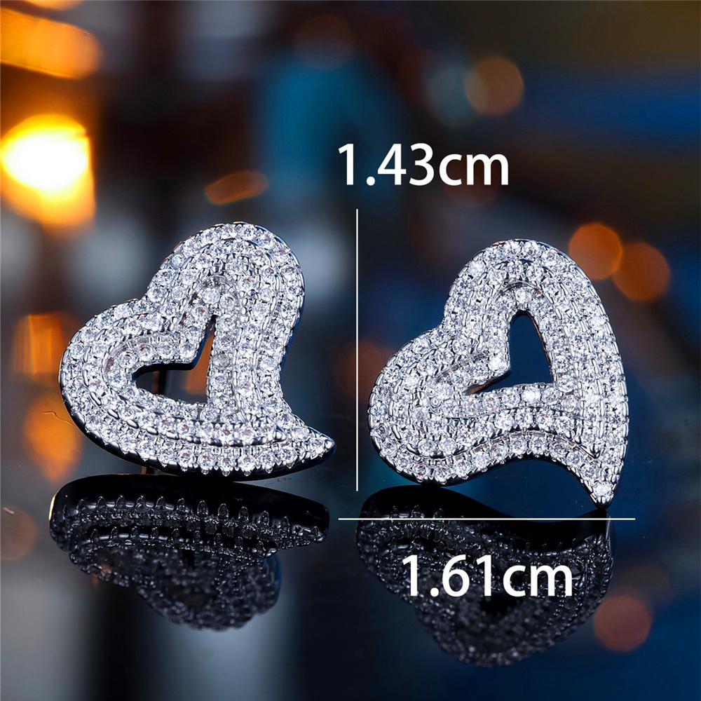 Cute Female Small White Zircon Stone Heart Wedding  Vintage Silver Color Stud Earrings For Women