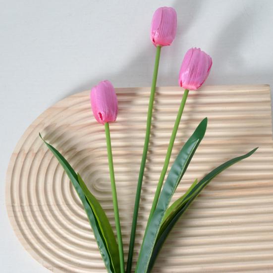 Artificial Flowers 3-Head Silk Tulip Bouquet with Bendable Iron Wire Stem Faux Floral Arrangement Wedding Decorations Photography Props