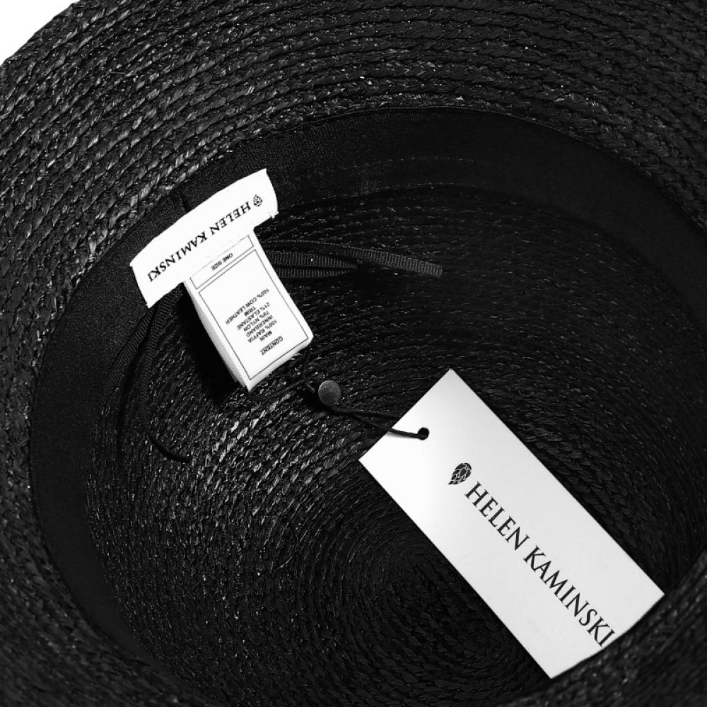 Helen Kaminski Hat50172 Cabk Vesa 6 Charcoal Black Leather Trim Cloche Bucket Hat