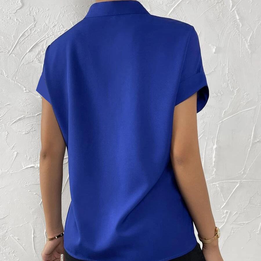 YYFS Women's Fashion Casual Summer Solid Color Print Short Sleeve V-Neck Blouses & Shirts