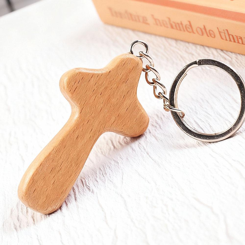 

Custom Logo Name Jesus Christ Wooden Keychain Bag Pendant Keyring Car Moto Cross Key Chain Ring Personalized Decorate Gift Custom-Single-Sided