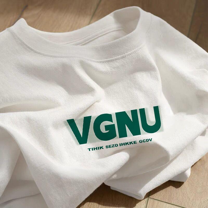 Heavy cotton cartoon print short-sleeved t-shirt women's 2025 new summer loose large size white crew neck top