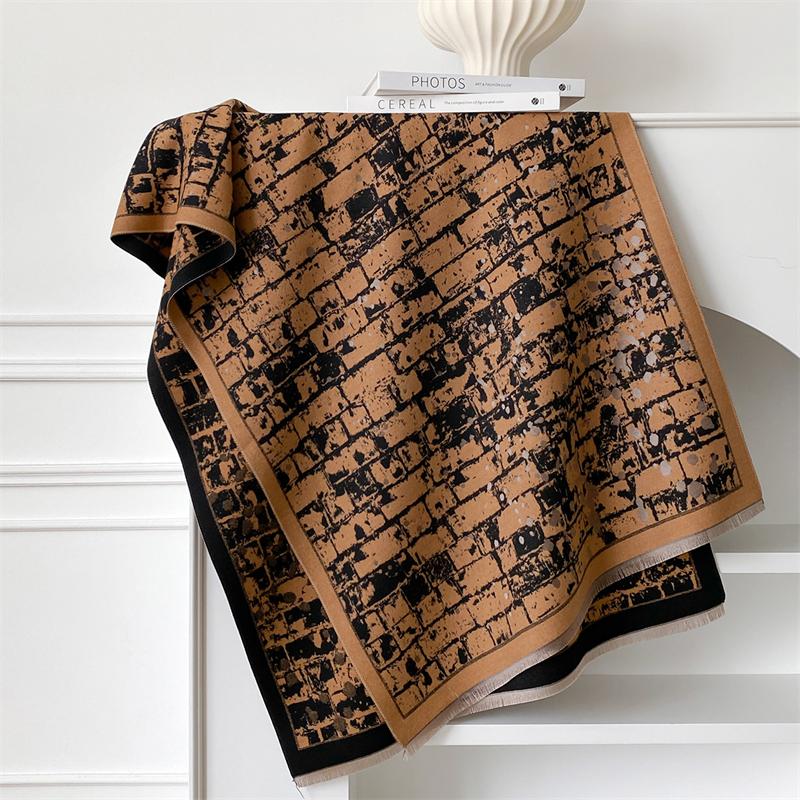 Winter Cashmere Scarf for Women Luxury Warm Shawl Geometric Print Windproof Cape Pashmina Handerchief designer Female Scarf