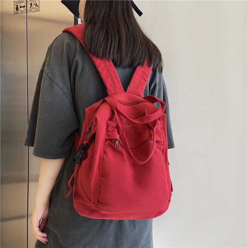 Autumn and Winter New Large Capacity Washed Solid Color Canvas Casual Double Back Street Trendy Student Schoolbag