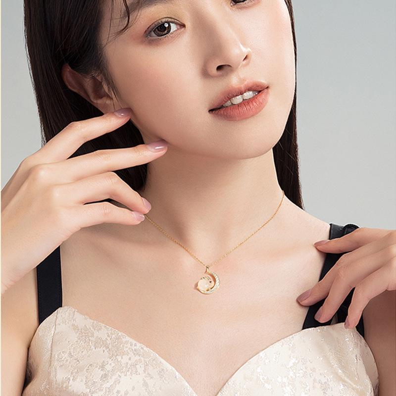Jade Rabbit Moon Necklace: Trendy, Cool, Luxury Design with Little Rabbit Pendant