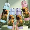 1PC Cat In Flower Basket Cute Print 750ml Color Plastic Sports Water Bottle Leakproof Flip Straw Lid Suitable for Sports Office Home Use