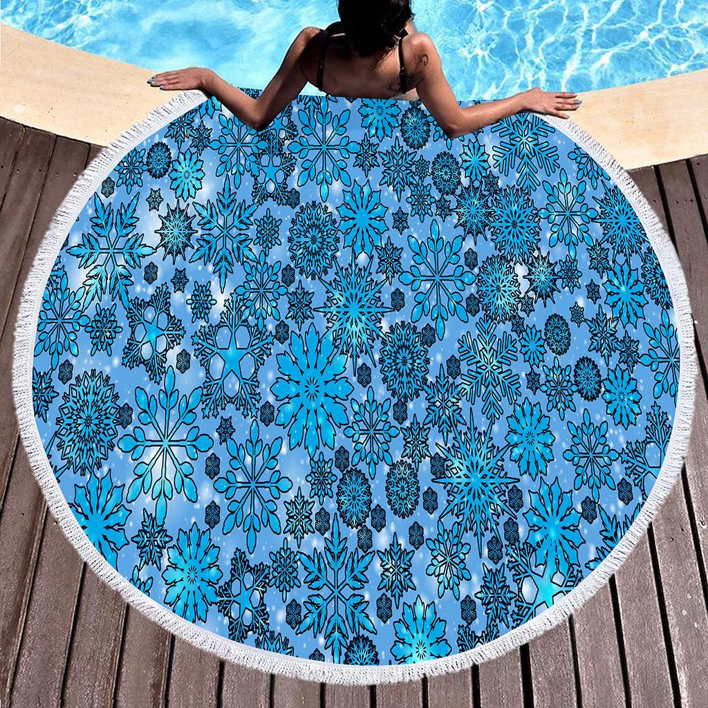 Winter Snowflake Round Beach Towel,Natural Theme White Snowflake Beach Blanket,Quick Dry Towel For Pool Travel Yoga Picnic Sport