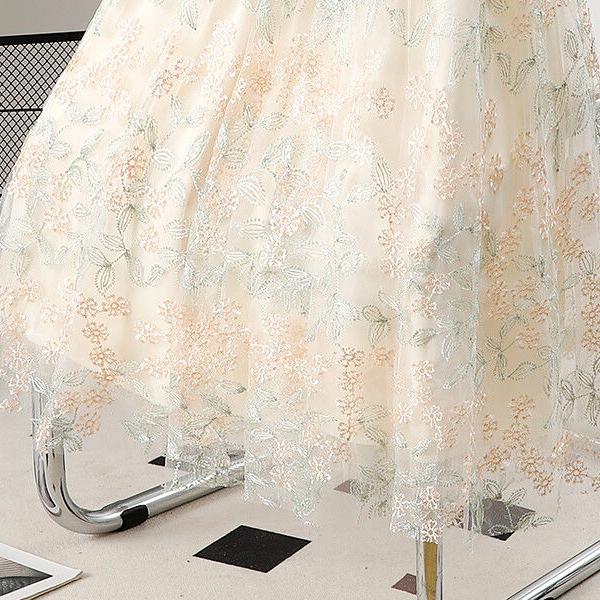 Elegant Embroidered Mesh Skirt Women Summer  Floral Midi Skirt  New Design