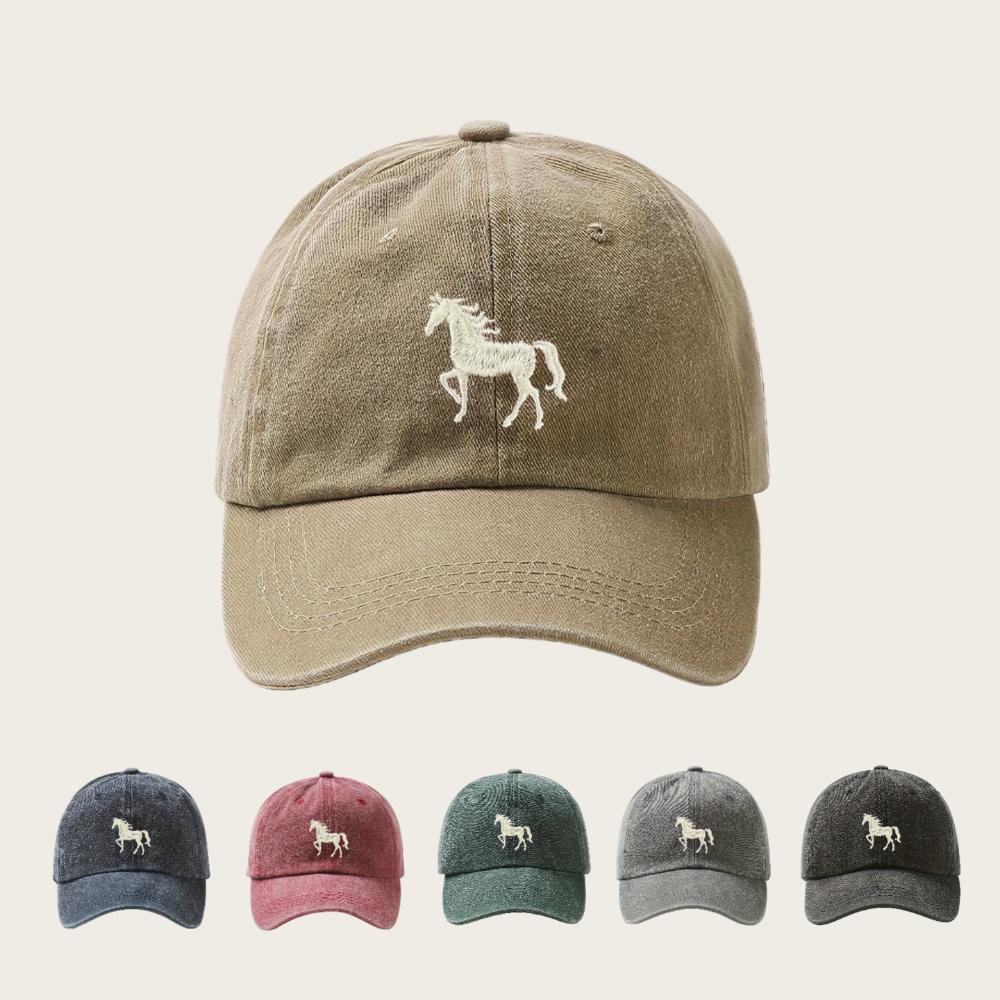 1Pc Vintage Washed Casual Baseball Cap With Running Horse,Outdoor Leisure Lightweight Adjustable Fit Cap For All Seasons Daywear