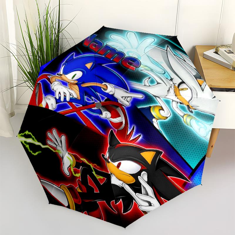 Custom Name Sonic Theme Automatic Umbrella, Lightweight & Portable, 8 Rib, Perfect for Outdoor Travel, Birthdays, Christmas, Gifts.